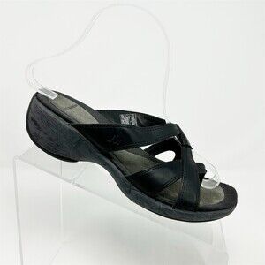 Merrell Women's Slide Sandals Black Wedge Heel Strappy Cushioned Slip On 6